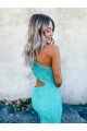 Outlet Mermaid One Shoulder Sleeveless Long Sweep Train Velvet Sequin Prom Dress
