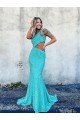 Outlet Mermaid One Shoulder Sleeveless Long Sweep Train Velvet Sequin Prom Dress