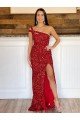 Outlet One Shoulder Sleeveless Long Sweep Train Velvet Sequin Prom Dress