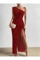 Outlet One Shoulder Sleeveless Long Floor Length Velvet Sequin Prom Dress with Slit