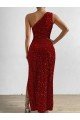 Outlet One Shoulder Sleeveless Long Floor Length Velvet Sequin Prom Dress with Slit