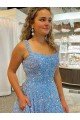 Outlet A-Line Scoop Sleeveless Long Court Train Velvet Sequin Prom Dress