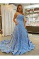 Outlet A-Line Scoop Sleeveless Long Court Train Velvet Sequin Prom Dress