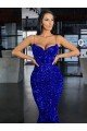 Outlet Mermaid Spaghetti Straps Sleeveless Long Sweep Train Velvet Sequin Prom Dress