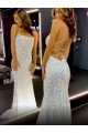 Outlet Long Spaghetti Straps Sleeveless Sweep Train Velvet Sequin Prom Dress