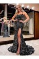 Outlet Spaghetti Straps Sleeveless Long Sweep Train Velvet Sequin Prom Dress