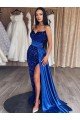 Outlet Sweetheart Sleeveless Long Sweep Train Velvet Sequin Prom Dress with Slit