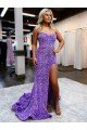 Outlet A-Line Sweetheart Sleeveless Long Velvet Sequin Prom Dress with Slit