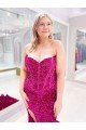 Outlet Long Sweetheart Sleeveless Sweep Train Velvet Sequin Prom Dress with Slit