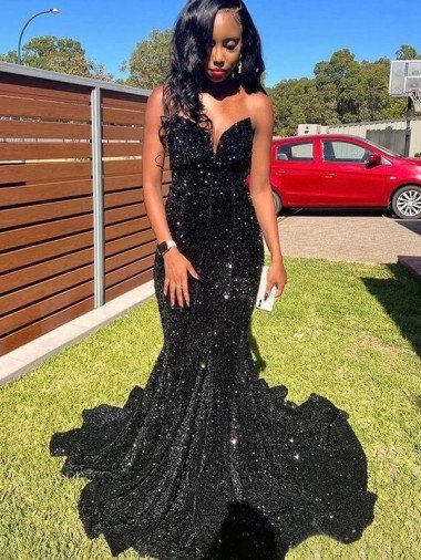 Outlet Mermaid Sweetheart Sleeveless Long Floor Length Velvet Sequin Prom Dress