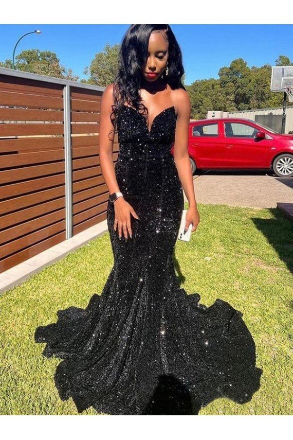 Outlet Mermaid Sweetheart Sleeveless Long Floor Length Velvet Sequin Prom Dress
