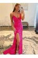 Outlet Velvet Sequin Long V-Neck Sleeveless Sweep Train Prom Dress with Slit