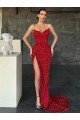 Outlet V-Neck Sleeveless Long Sweep Train Velvet Sequin Prom Dress with High Side Slit