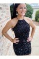 Outlet Halter Sleeveless Short Velvet Sequin Prom Dress