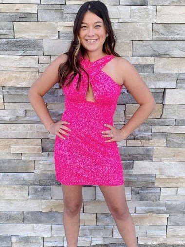 Outlet Halter Sleeveless Short Velvet Sequin Cocktail Prom Dress