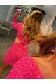 Outlet One Shoulder Long Sleeves Short Velvet Sequin Prom Dress