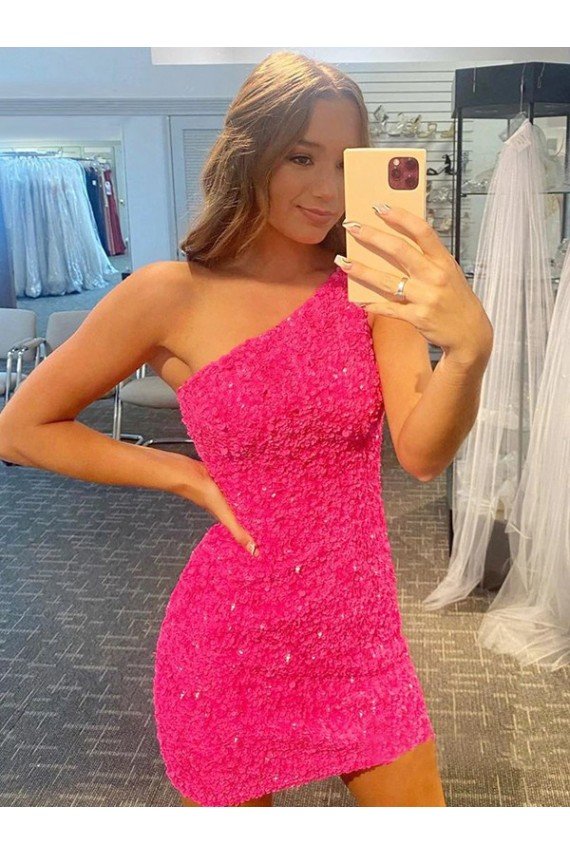 Outlet Short One Shoulder Sleeveless Velvet Sequin Prom Dress