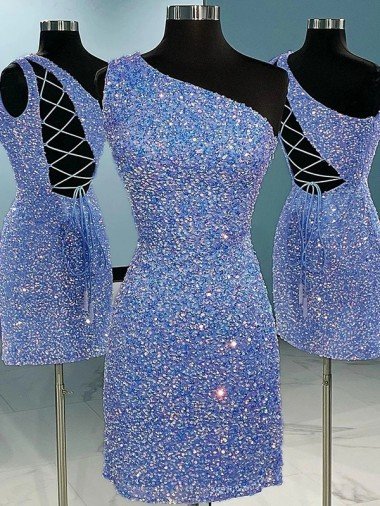 Outlet Short Velvet Sequin One Shoulder Sleeveless Prom Dress