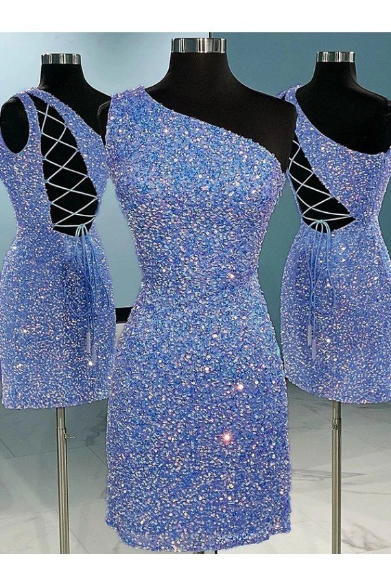 Outlet Short Velvet Sequin One Shoulder Sleeveless Prom Dress
