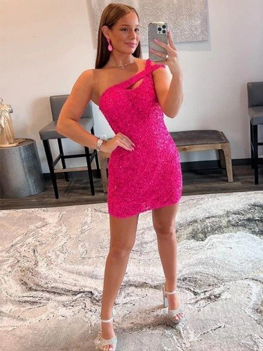 Outlet Velvet Sequin One Shoulder Sleeveless Short Prom Dress