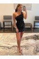 Outlet One Shoulder Sleeveless Short Velvet Sequin Prom Dress