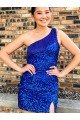 Outlet One Shoulder Sleeveless Short Velvet Sequin Royal Blue Prom Dress