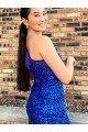 Outlet One Shoulder Sleeveless Short Velvet Sequin Royal Blue Prom Dress