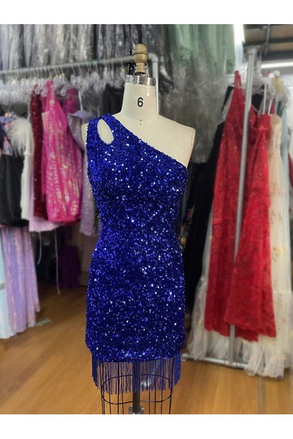 Outlet One Shoulder Keyhole Sleeveless Short Velvet Sequin Prom Dress