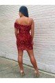 Outlet Short One Shoulder Sleeveless Velvet Sequin Cocktail Prom Dress