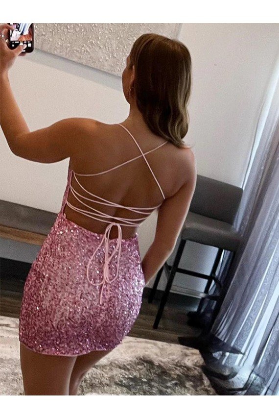 Outlet Spaghetti Straps Sleeveless Short Velvet Sequin Prom Dress