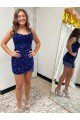 Outlet Spaghetti Straps Backless Sleeveless Short Velvet Sequin Prom Dress