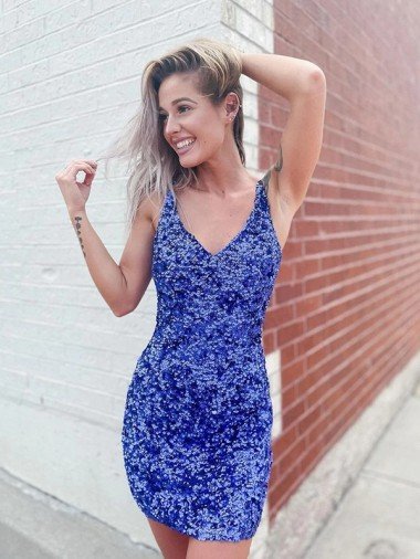 Outlet Short Velvet Sequin V-Neck Sleeveless Prom Dress