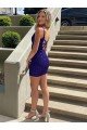 Outlet Short V-Neck Sleeveless Velvet Sequin Prom Dress