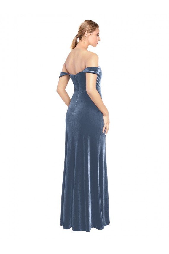 Outlet Draped Sleeves Wide Scoop Neck Off the Shoulder Velvet Bridesmaid Dress / Prom Dress