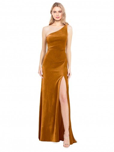 Outlet Sleek One Shoulder Long Formal Velvet Bridesmaid Dress / Prom Dress