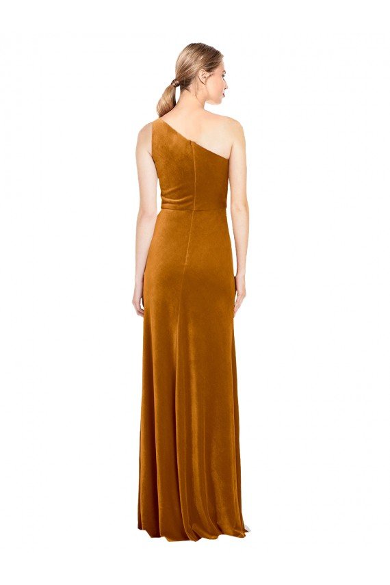 Outlet Sleek One Shoulder Long Formal Velvet Bridesmaid Dress / Prom Dress