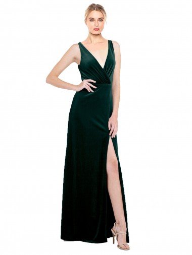 Outlet Sleek V-Neck Long Formal Velvet Bridesmaid Dress / Prom Dress with Side Slit