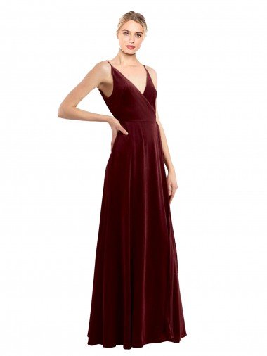 Outlet Faux Wrap V-Neck Sleek Long Formal Velvet Bridesmaid Dress / Prom Dress