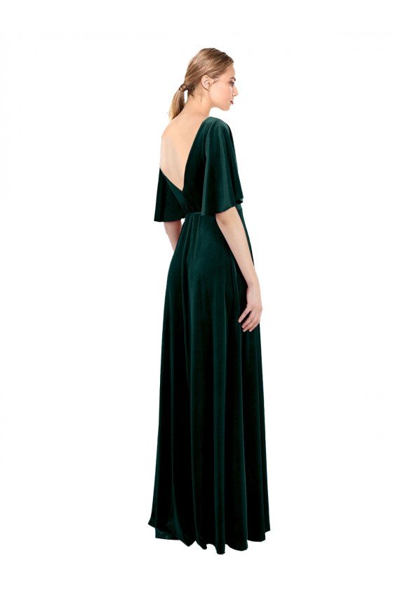 Outlet Deep V-Neck Flutter Sleeves Long Velvet Wrap Bridesmaid Dress / Prom Dress
