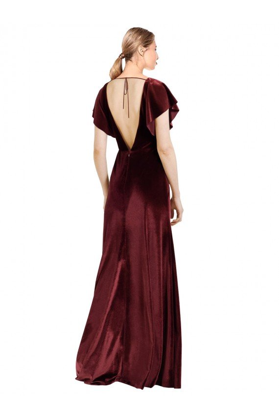 Outlet Flutter Sleeves Open Back Long Velvet Bridesmaid Dress / Prom Dress