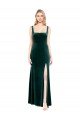 Outlet Square Neck Full Length Velvet Bridesmaid Dress / Prom Dress with Side Slit