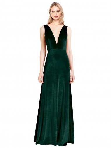 Outlet Daring Deep V-Neck Long Full Length Formal Velvet Bridesmaid Dress / Prom Dress