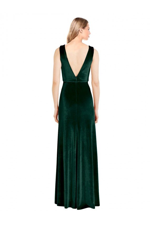 Outlet Daring Deep V-Neck Long Full Length Formal Velvet Bridesmaid Dress / Prom Dress