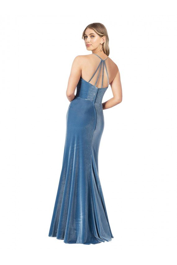 Outlet Vintage Velvet High Neck Formal Bridesmaid Dress / Prom Dress with Strappy Back