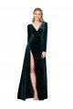 Outlet Deep V-Neck Long Sleeves Formal Velvet Bridesmaid Dress / Prom Dress with High Side Split