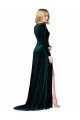 Outlet Deep V-Neck Long Sleeves Formal Velvet Bridesmaid Dress / Prom Dress with High Side Split