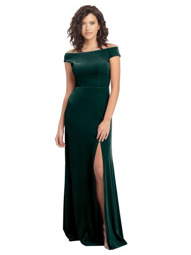 Outlet Floor Length Cap Sleeves Long Formal Velvet Bridesmaid Dress / Prom Dress with High Side Slit
