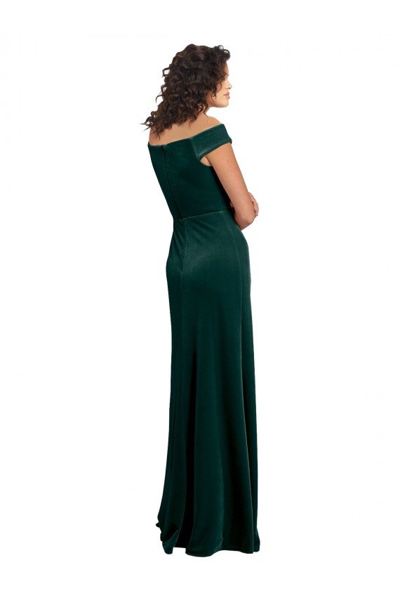Outlet Floor Length Cap Sleeves Long Formal Velvet Bridesmaid Dress / Prom Dress with High Side Slit