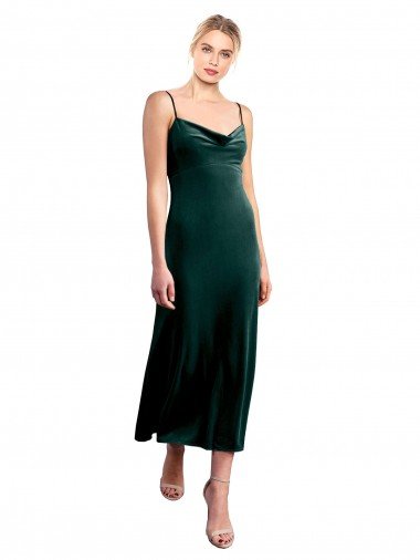 Outlet Midi Cocktail Length Cowl Neck Velvet Slip Bridesmaid Dress / Prom Dress