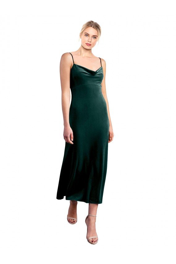 Outlet Midi Cocktail Length Cowl Neck Velvet Slip Bridesmaid Dress / Prom Dress